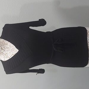 Love by design y2k vneck black ribbed sweater dress with tie waist size s
